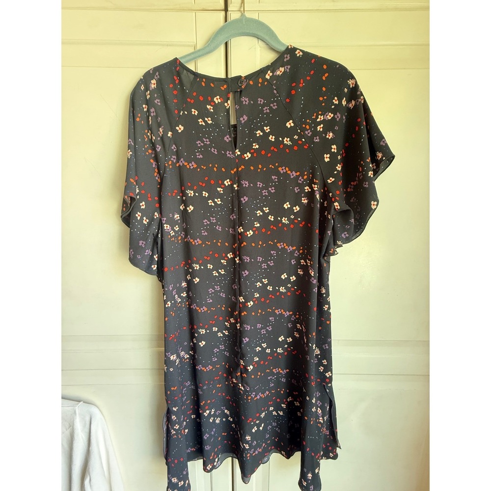 Cabi Womens Floral Flutter Sleeve Shift Dress Black Multi Color Ruffle Hem M - Picture 7 of 10